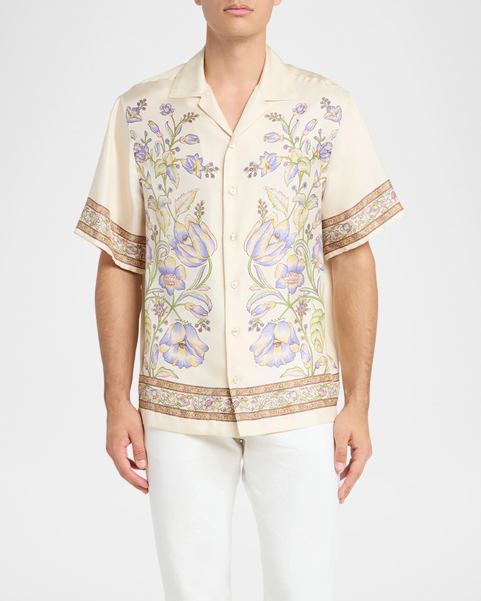 Men's Floral Silk Bowling Shirt Product Image