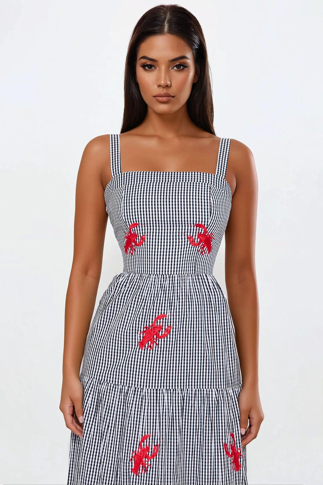 Sea Side Gingham Maxi Dress - Black/combo Product Image