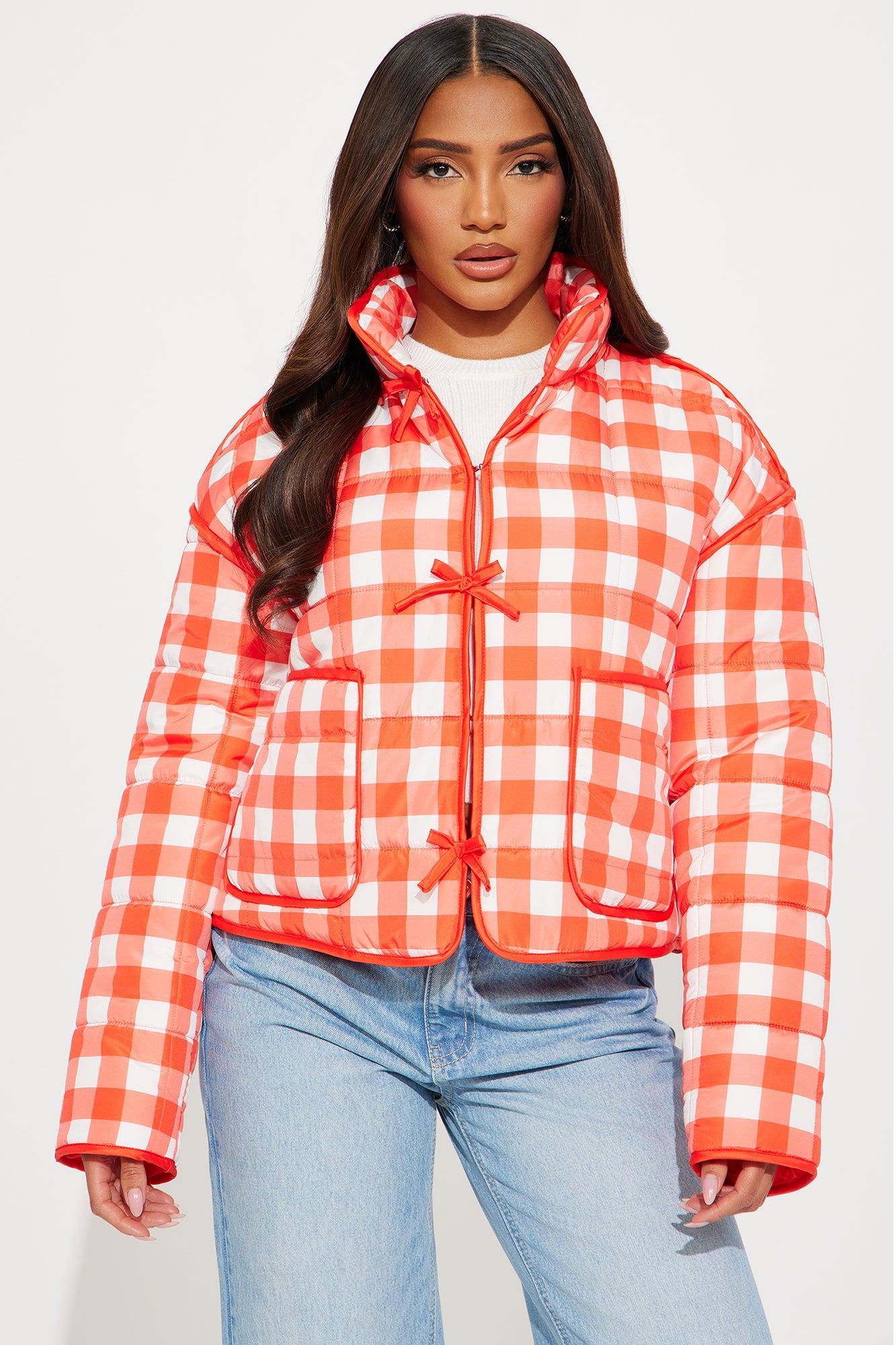 Sweet As Ever Lightweight Quilted Plaid Jacket - Red/White Product Image