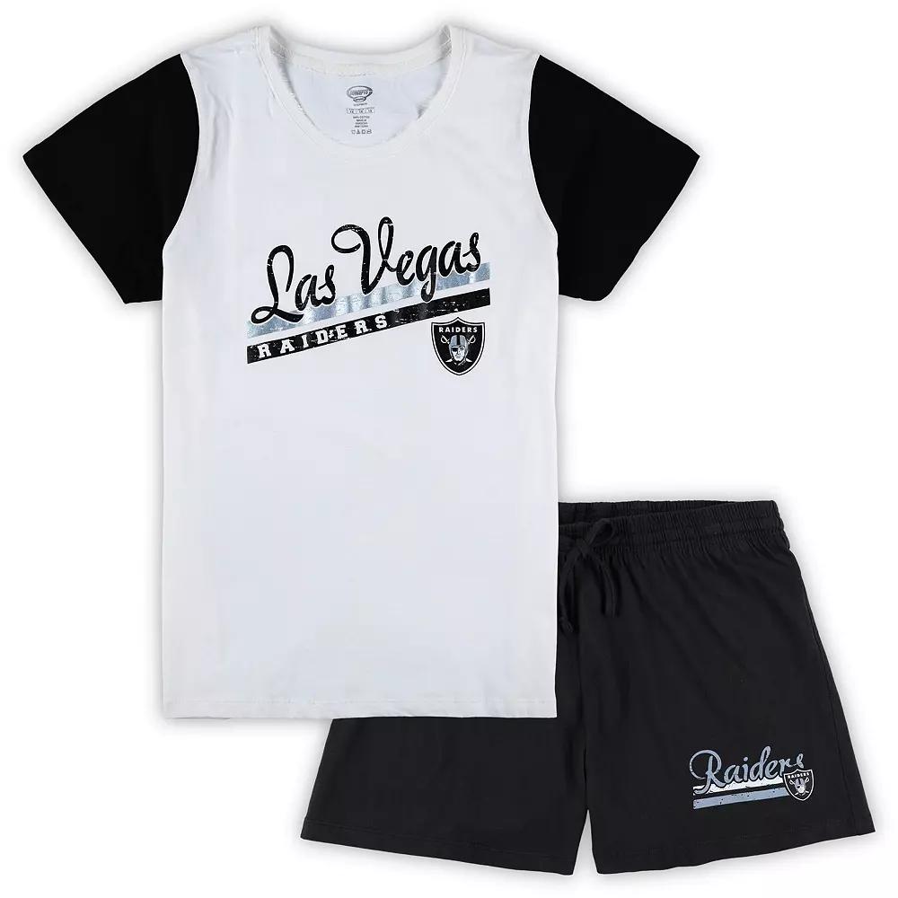 Women's Concepts Sport White/Black Las Vegas Raiders Plus Size Downfield T-Shirt & Shorts Sleep Set, Size: 2XL, Lvr White Product Image
