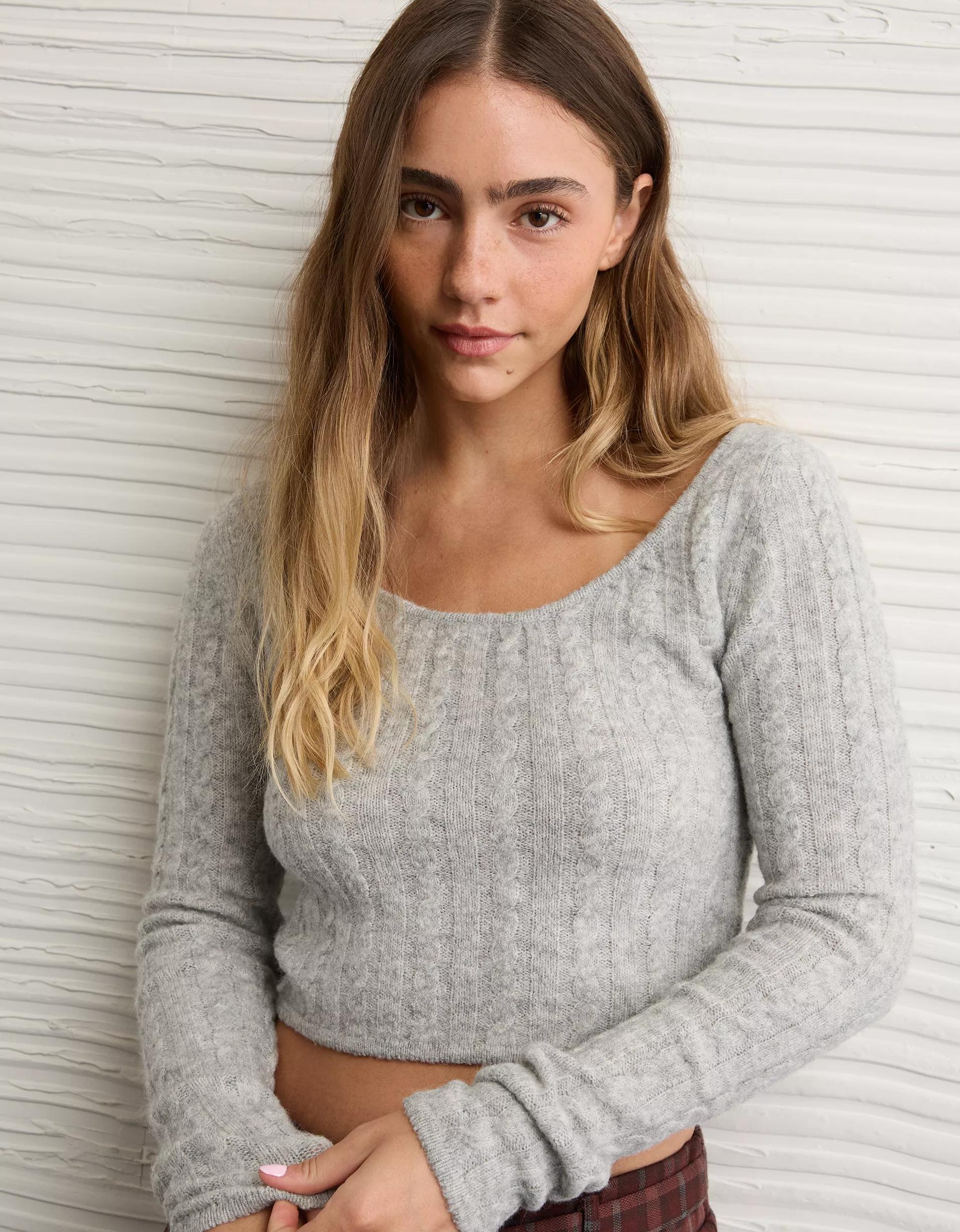 AE Whoa So Soft Cropped Scoop Neck Sweater Product Image