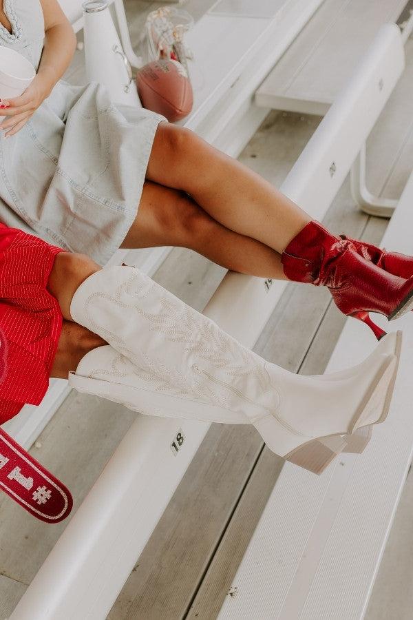 The Harris Faux Leather Cowboy Boot in White Product Image