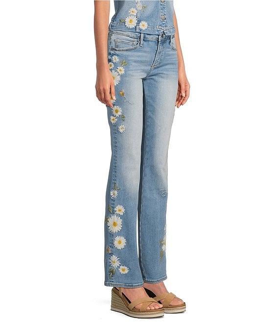Driftwood Kelly Daisy Bee Stretch Denim Floral Bootcut Ankle Jeans Product Image
