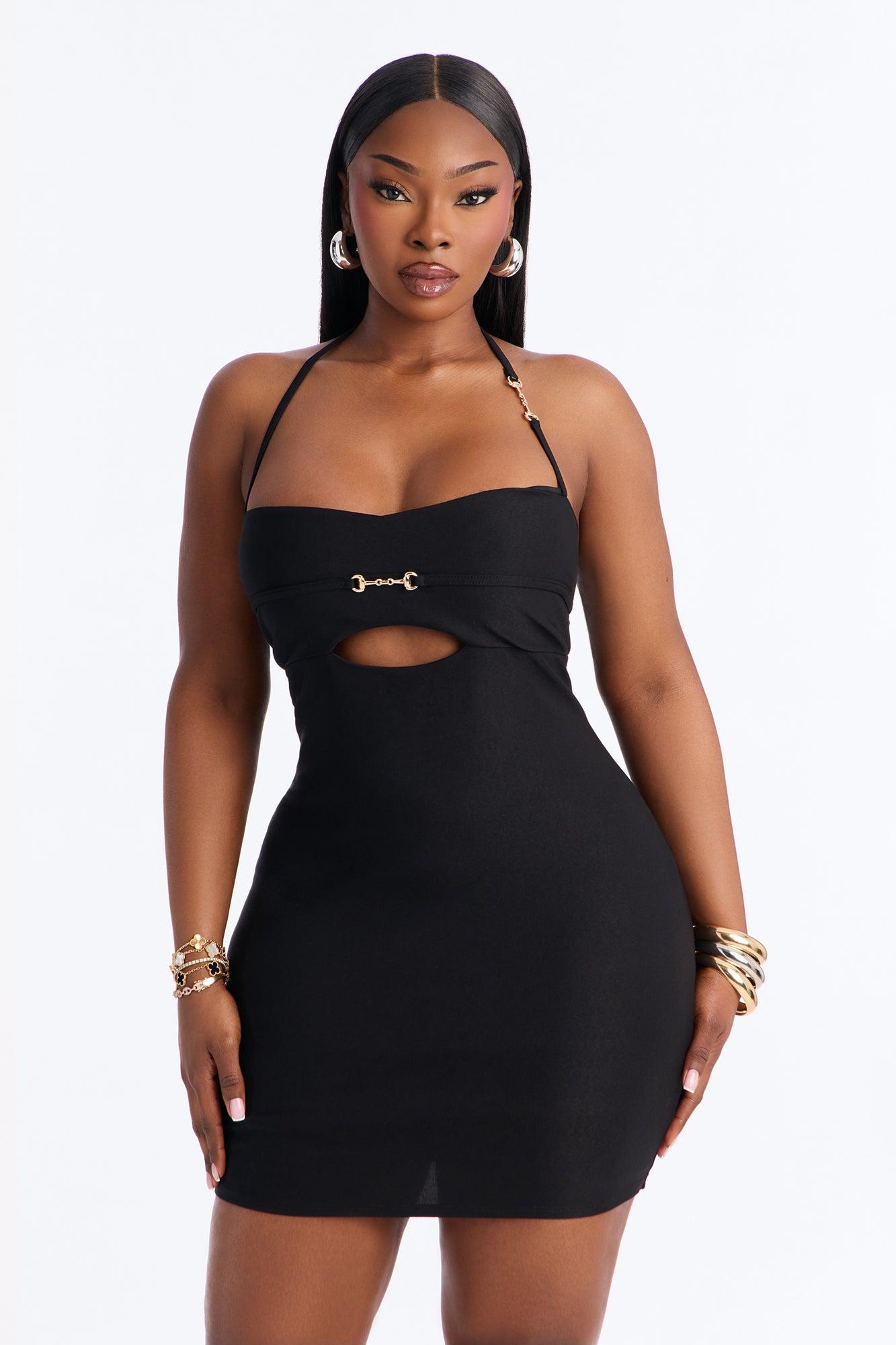 Veronica Cut Out Halter Mini Dress - Black Female Product Image