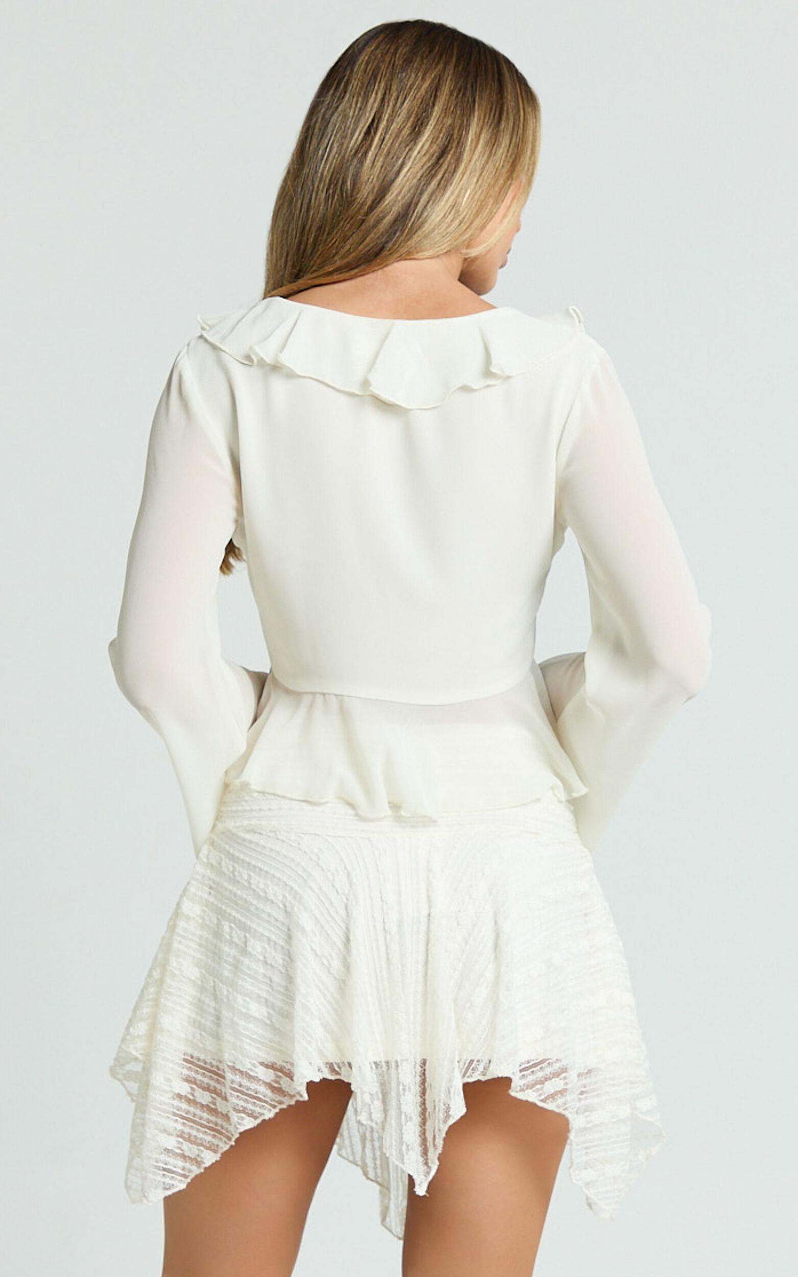 Shaunte Top - Tie Front Frill Top in Cream Product Image