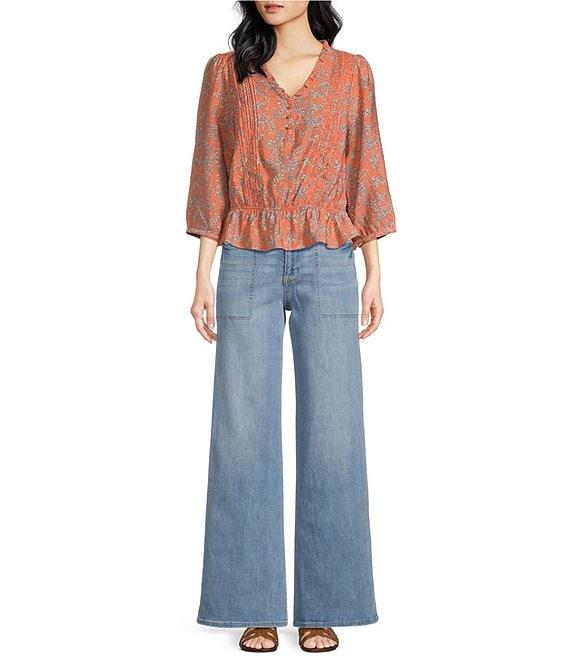 Sam Edelman Twill Denim High Rise Long Wide Leg Jeans Product Image