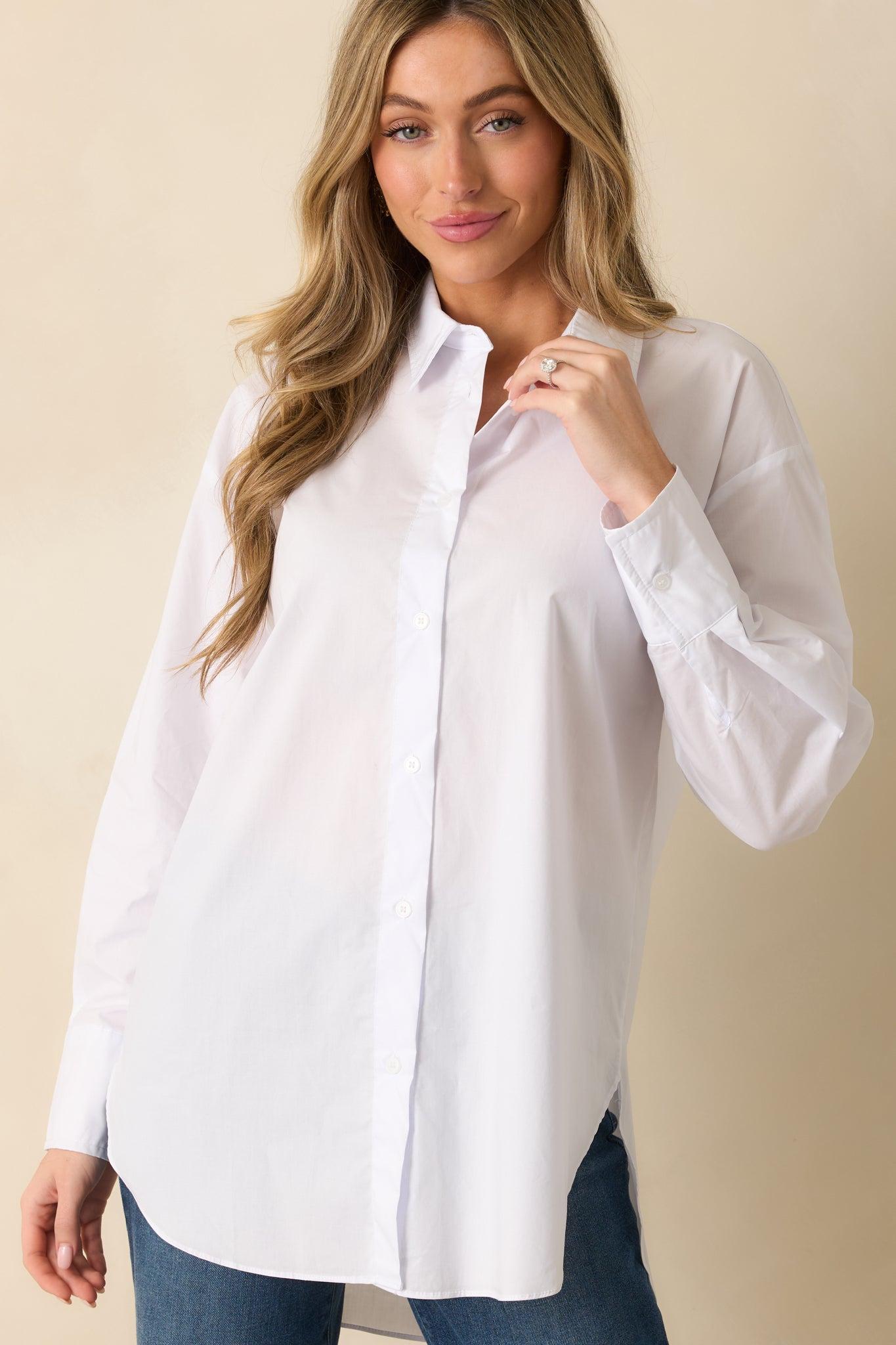 Came Prepared Cotton White Long Sleeve Button Front Top Product Image