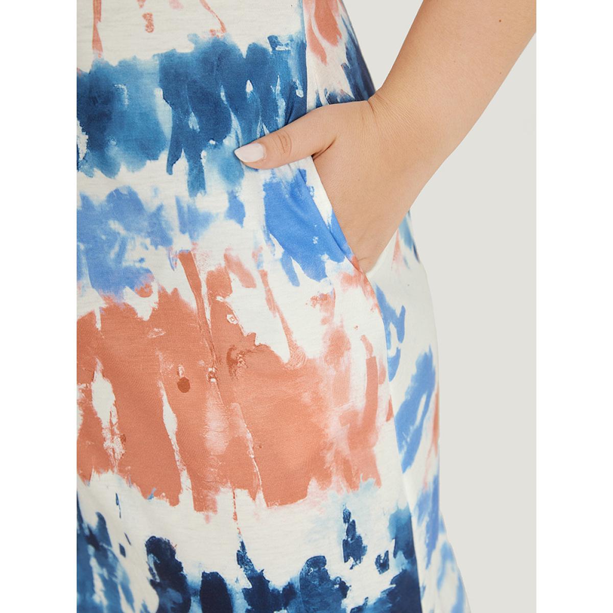 Plus Size Tie Dye Split Hem Pocket Crew Neck Sleeveless Dress Multicolor Women Casual Tie Dye Round Neck Sleeveless Curvy Midi Dress BloomChic 22-24/3X Product Image