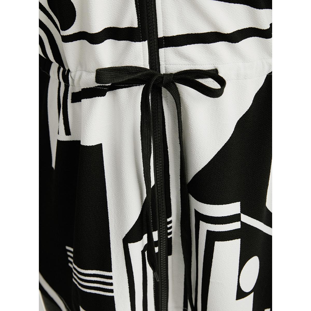 Plus Size Halloween Geometric Print Drawstring Zipper Hooded Knot Jacket Women Black Zipper Dailywear Jackets BloomChic 14-16/1X Product Image