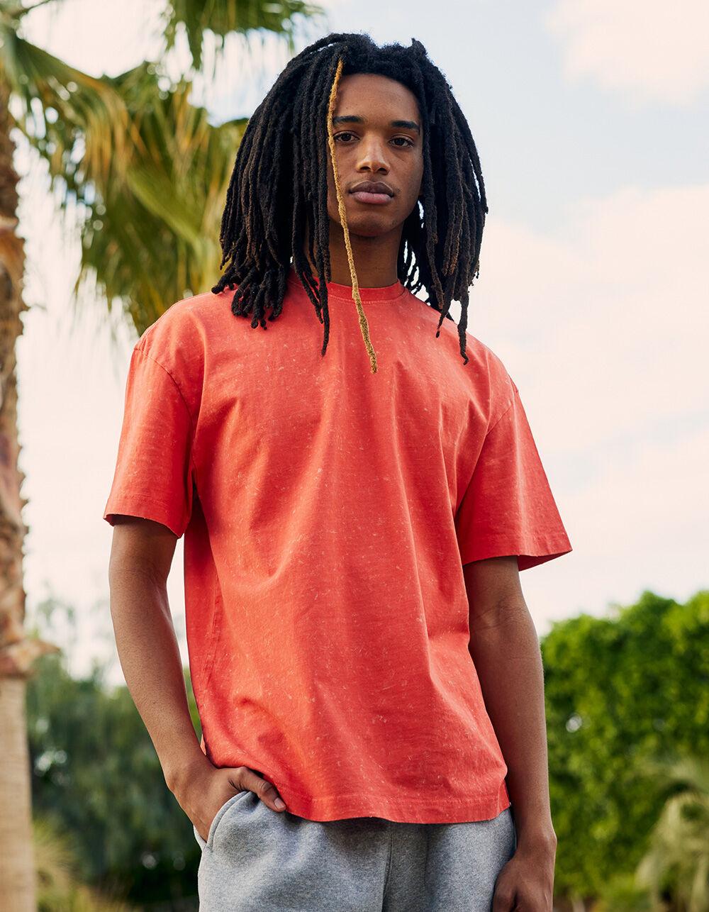 RSQ Mens Acid Wash Oversized Tee - ORANGE Product Image