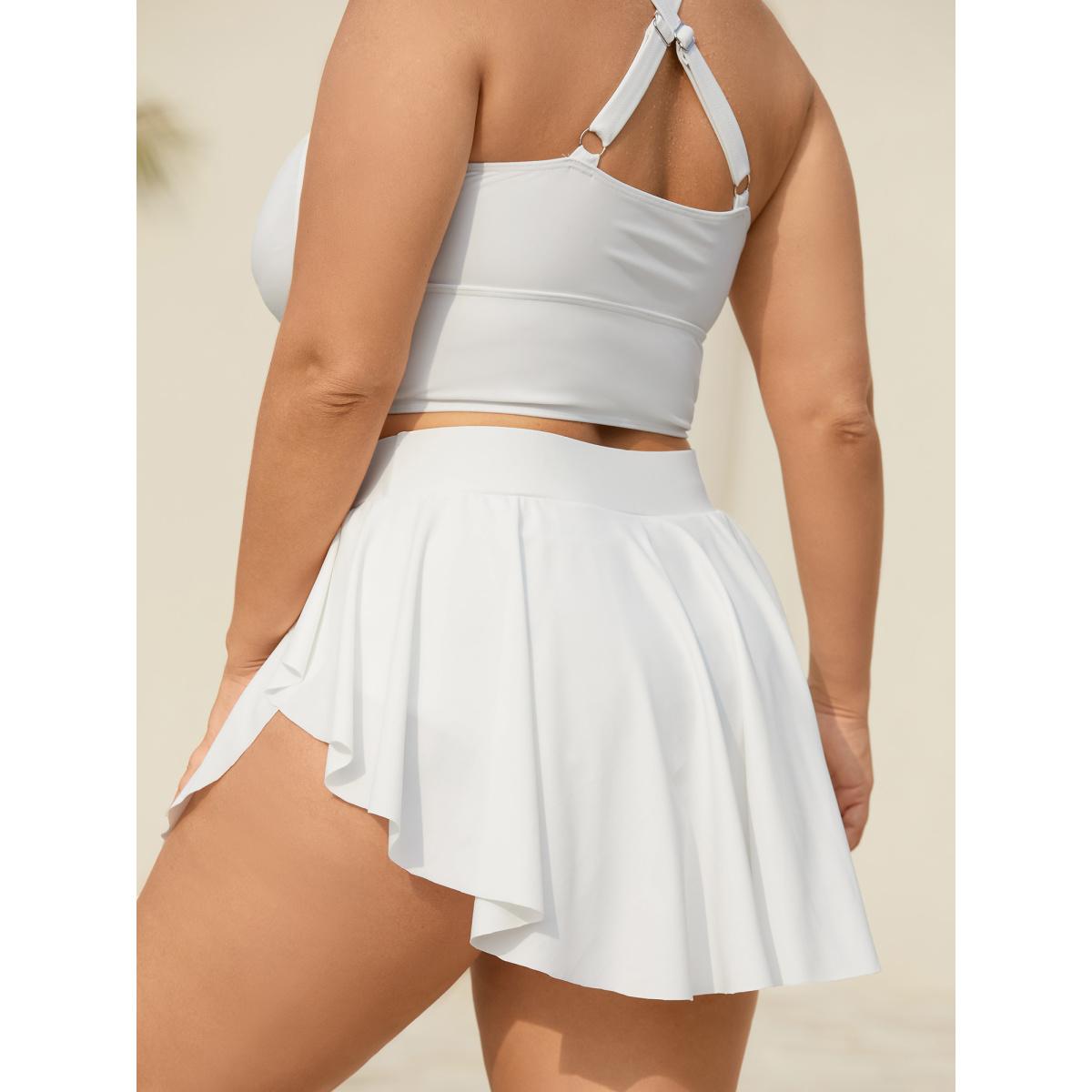 Plus Size Layered Hips Coverage Slit Swim Bottoms Women's Swimwear WhiteSmoke Resort Slit High stretch Bodycon High Rise Curve Swim Bottoms BloomChic 12/L Product Image