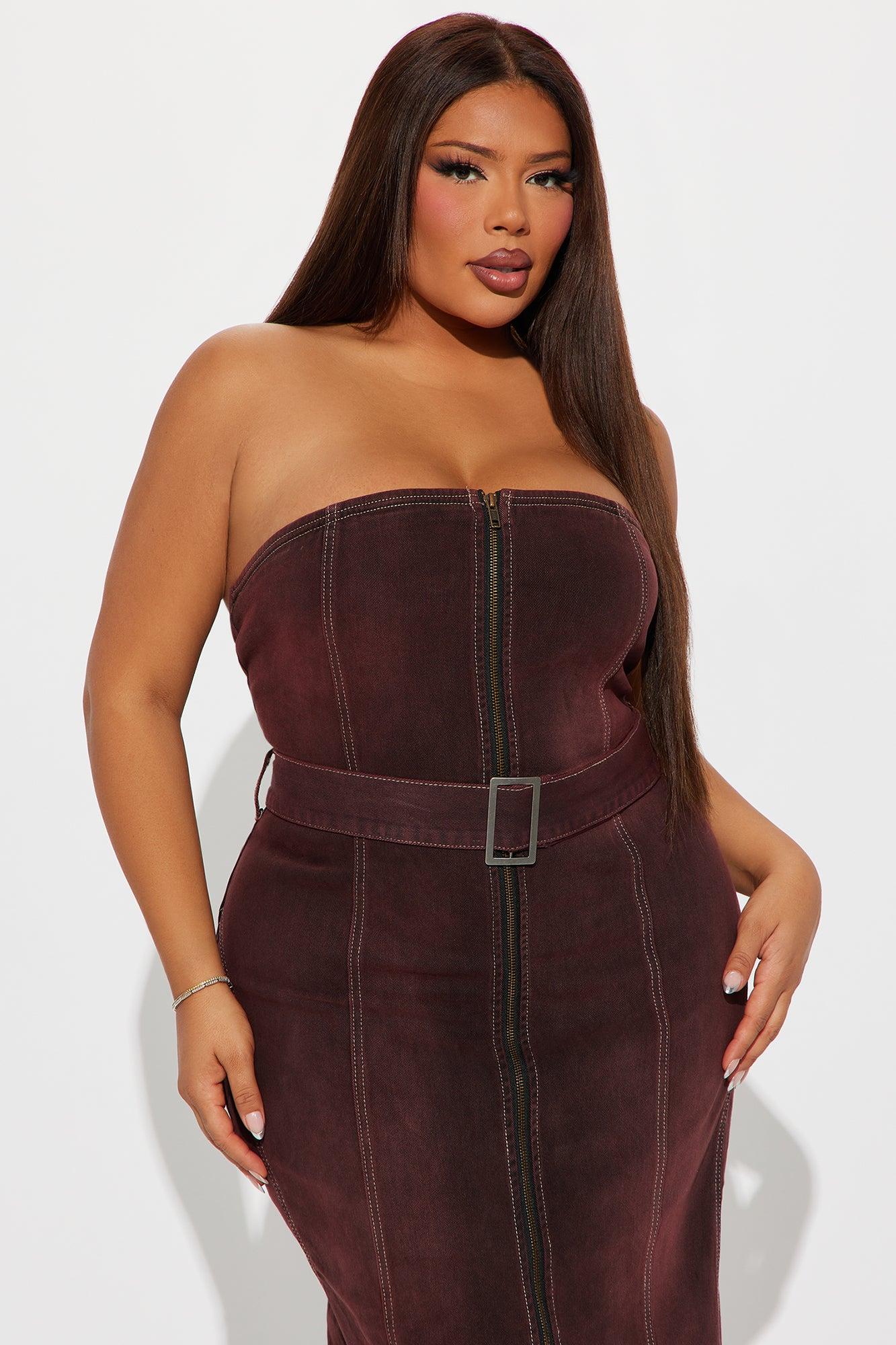 Mila Denim Maxi Dress - Burgundy Product Image
