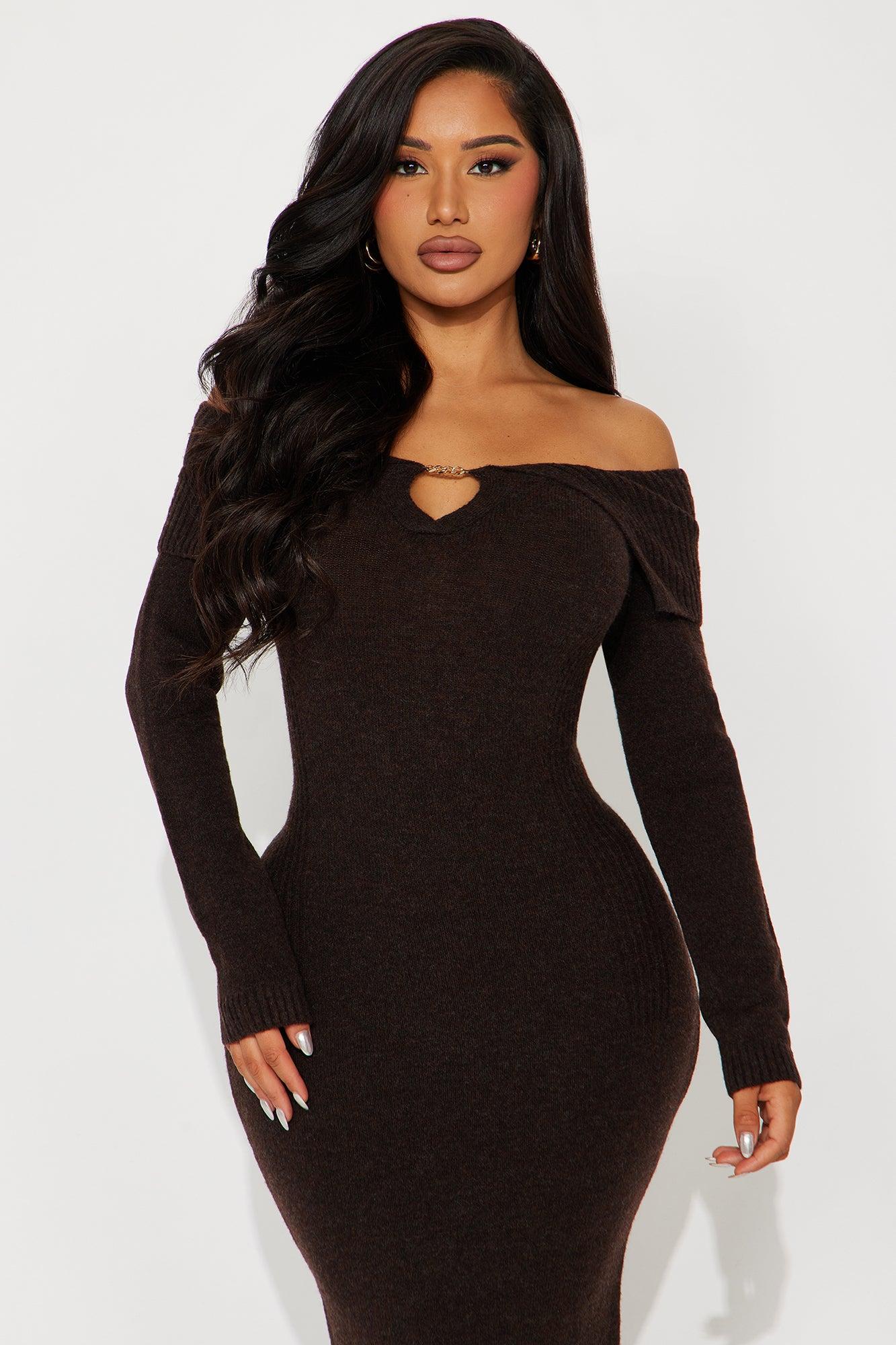 Brooklynne Sweater Midi Dress - Chocolate Product Image