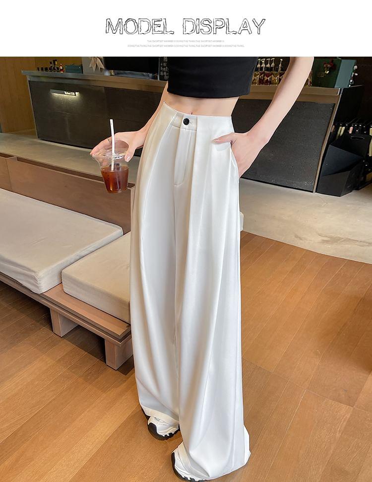 High Rise Plain Wide Leg Slacks Product Image