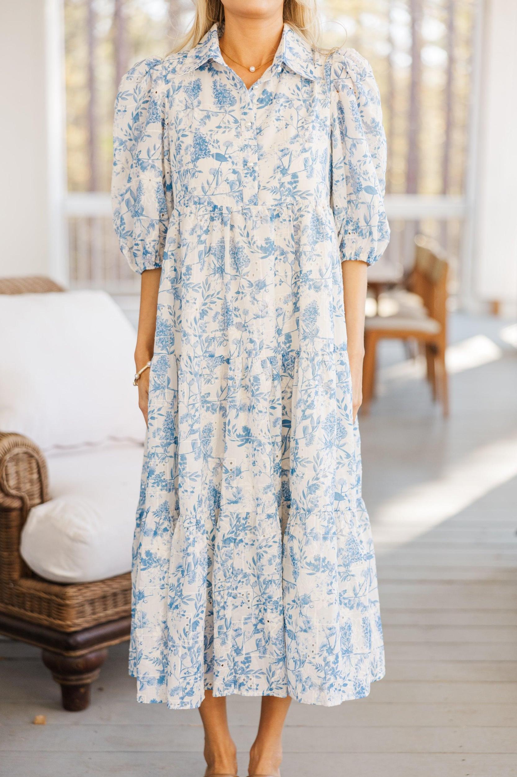 Love Found Blue Toile Midi Dress Female Product Image