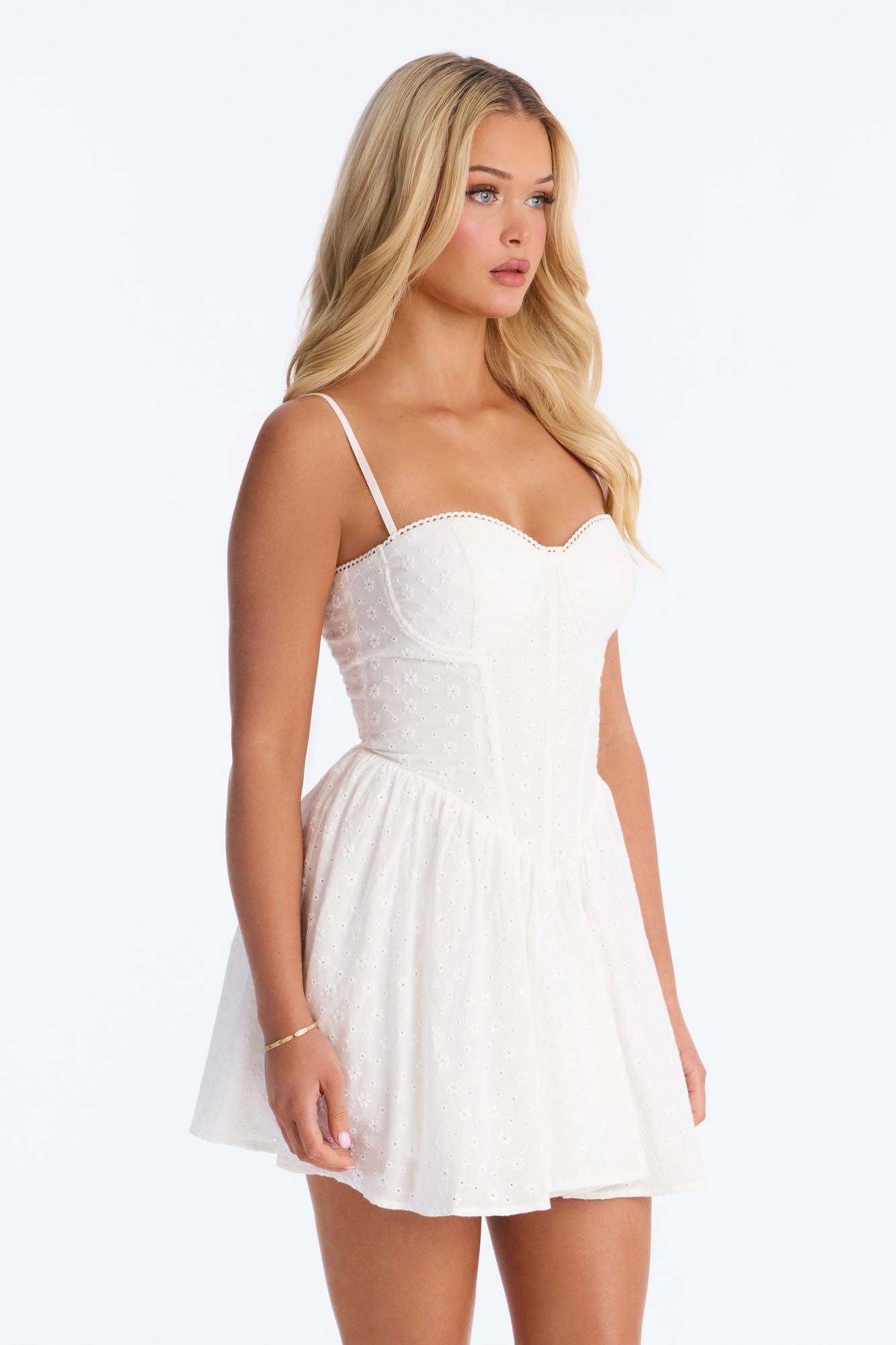 Sweet Pea Eyelet Mini Dress - White Female Product Image