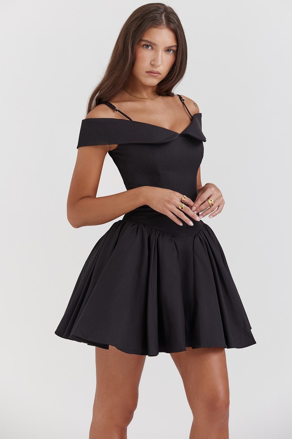 Elida  black off shoulder mini dress Product Image