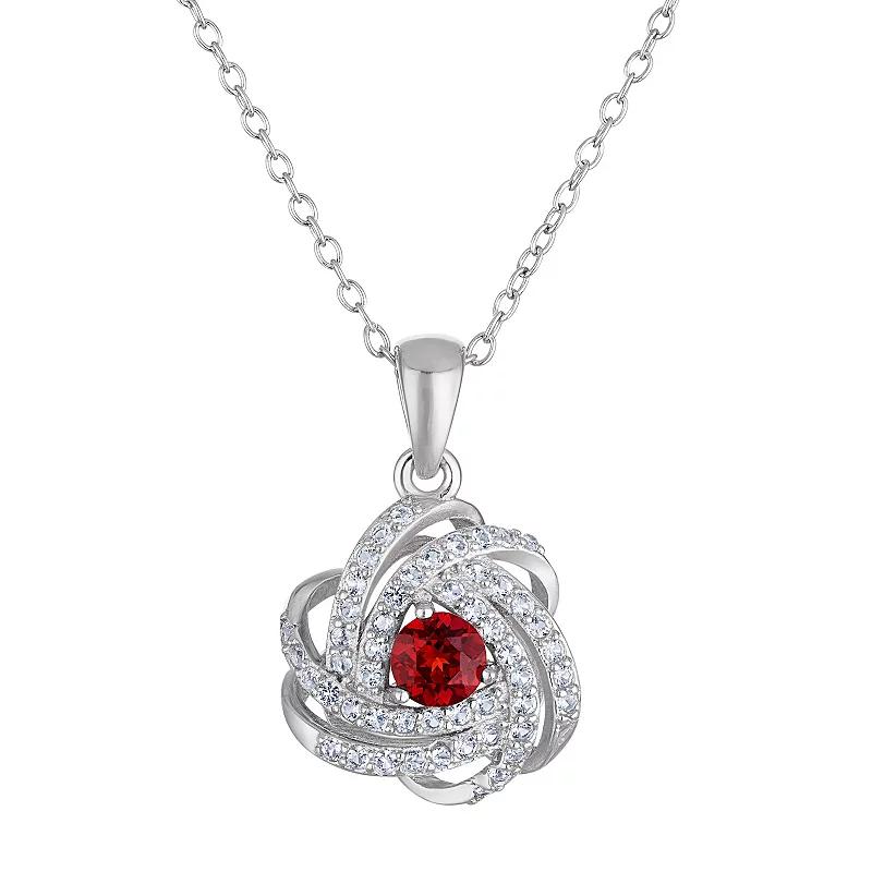 Designs by Gioelli Sterling Silver Gemstone Love Knot Pendant Necklace, Womens, Cr Red Product Image