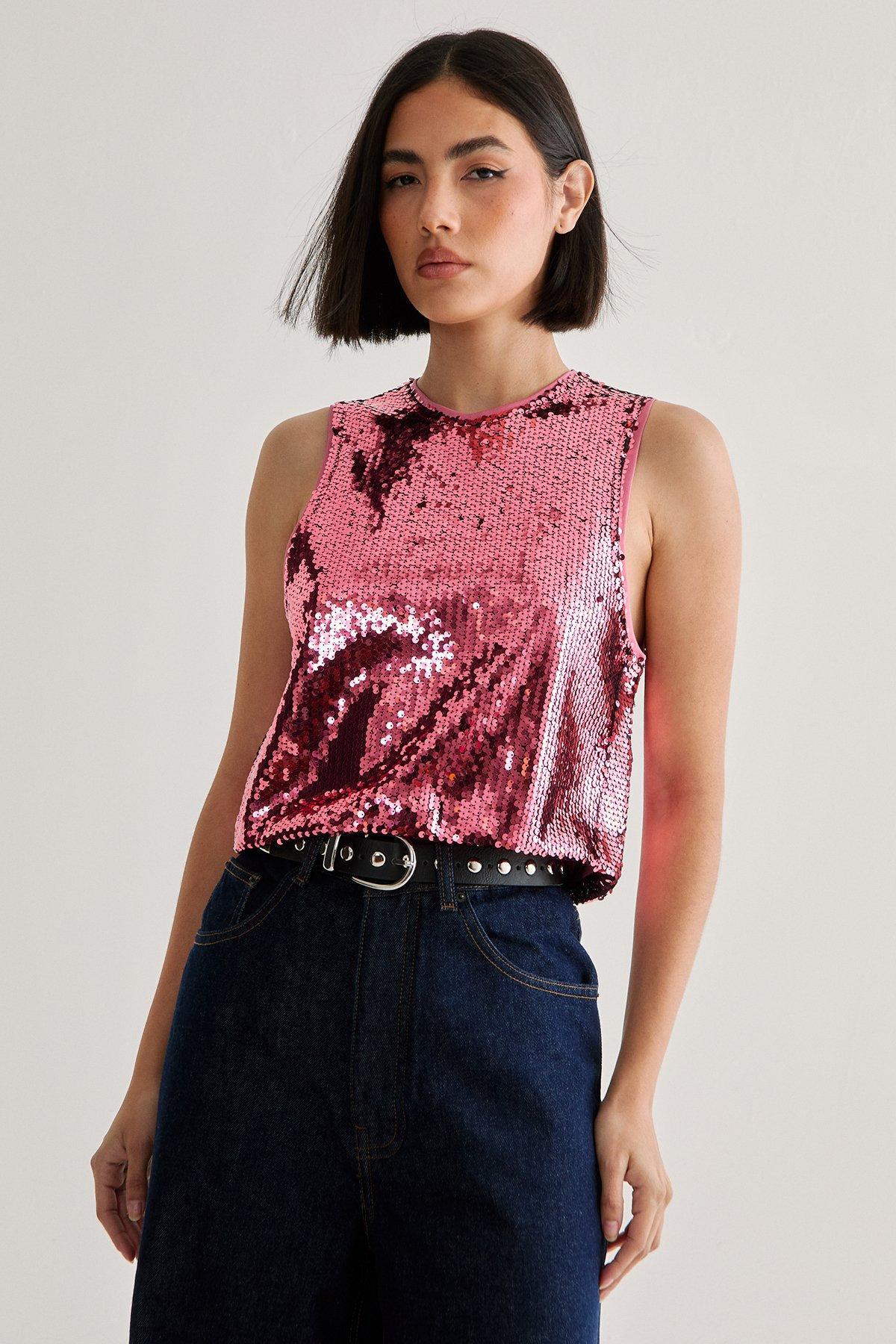 Sequin Scooped Neck Cropped Top Product Image