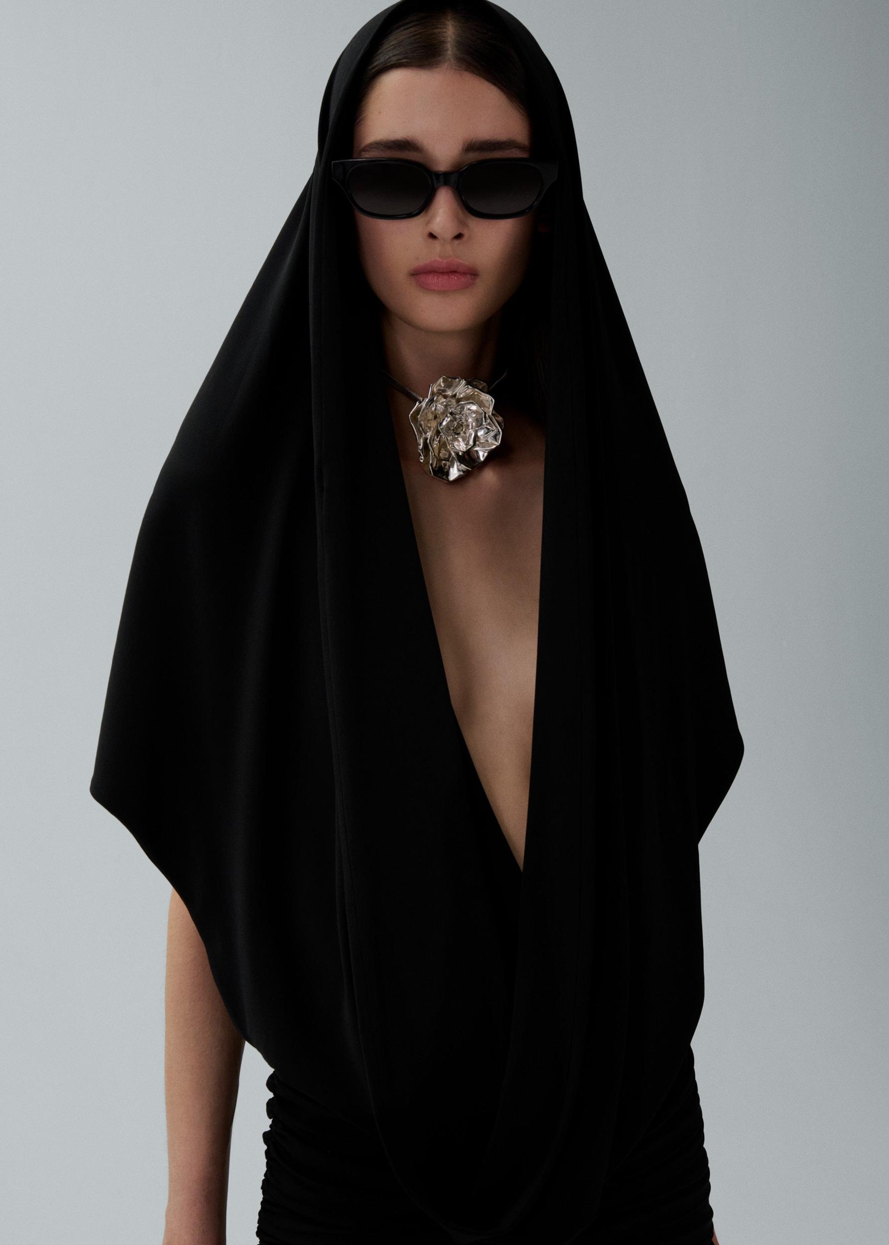 Hooded plunge maxi dress in black Product Image