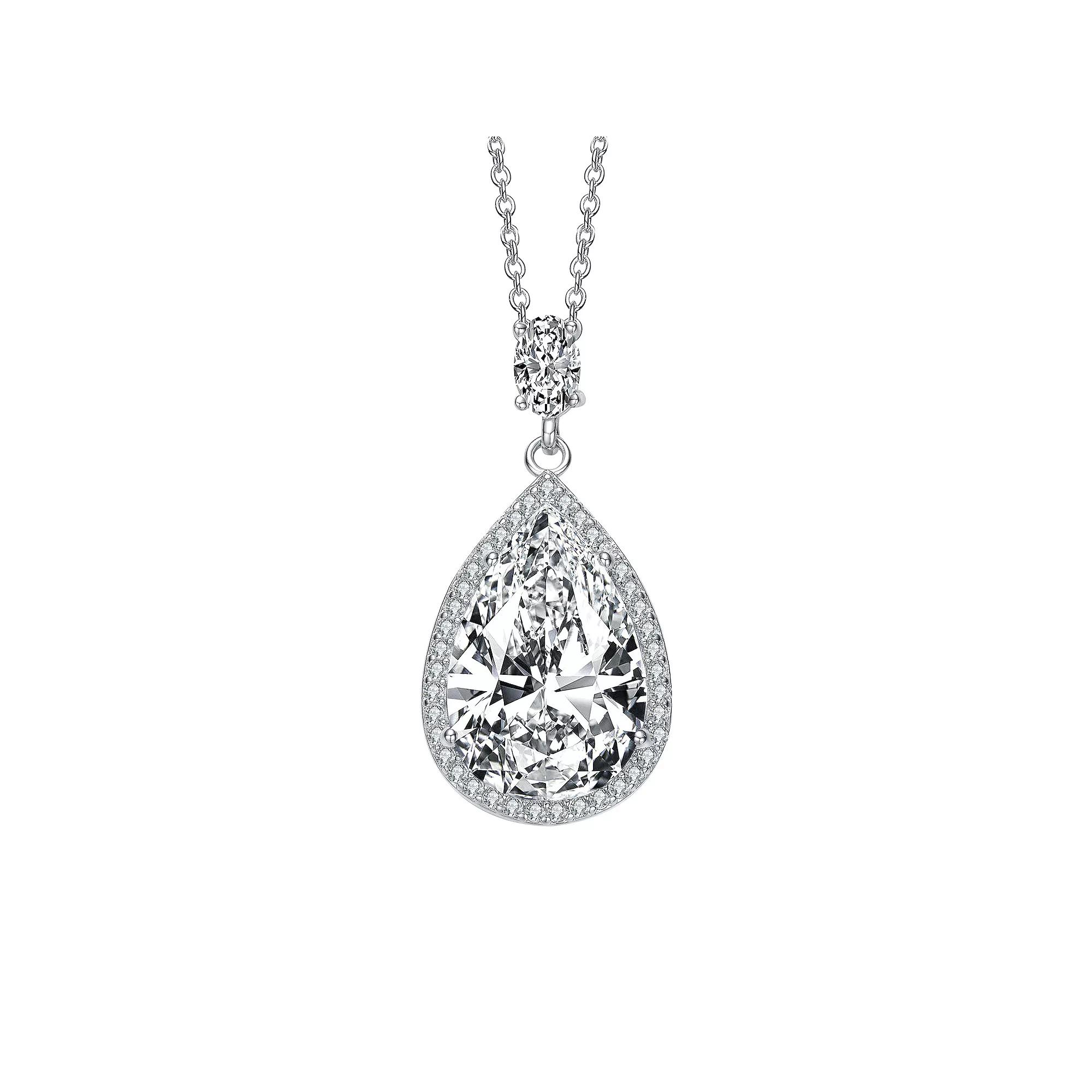 Sterling Silver Cubic Zirconia Accent Drop Pendant Necklace, Womens White Product Image