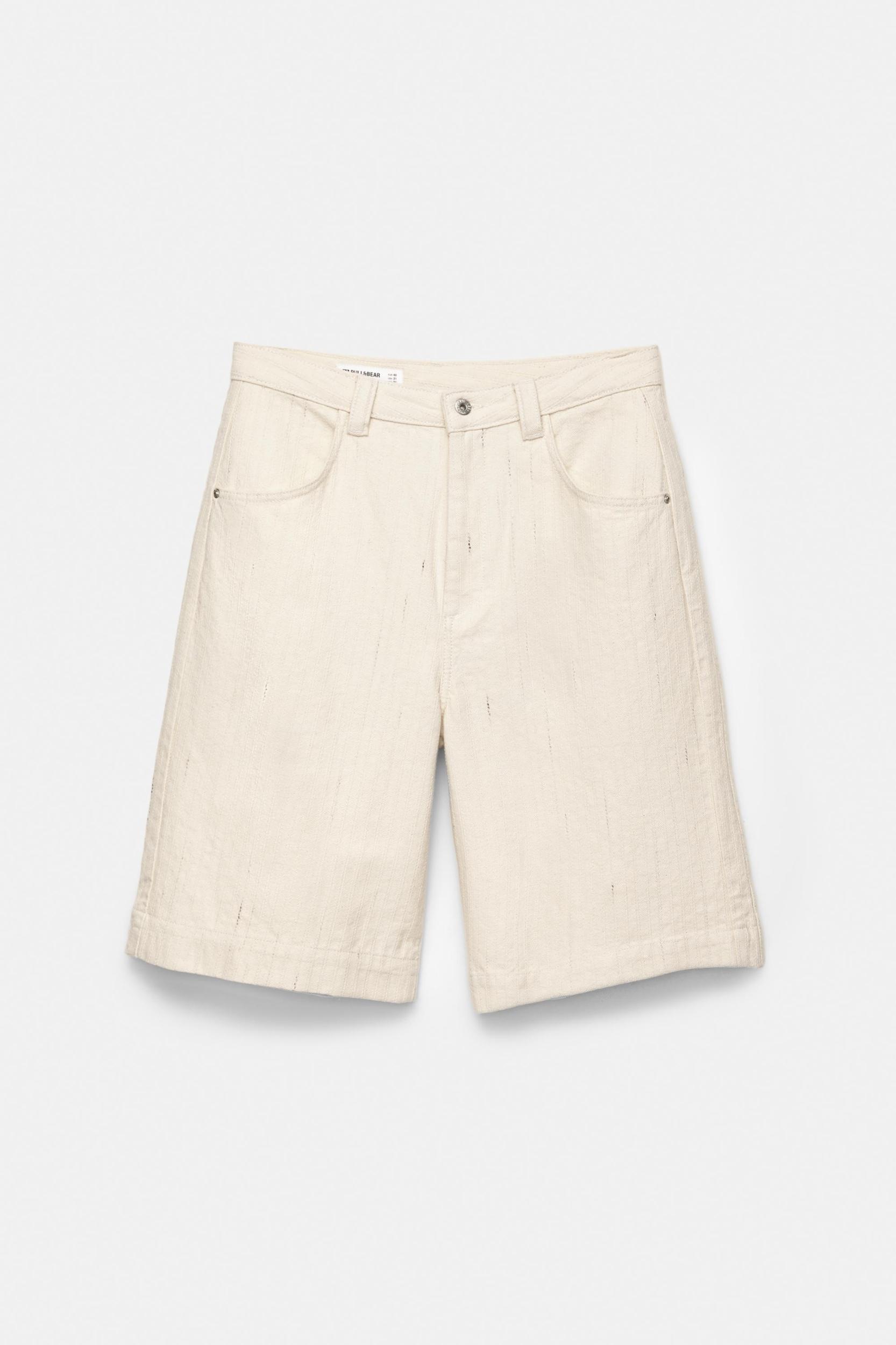 Striped denim Bermuda shorts Product Image