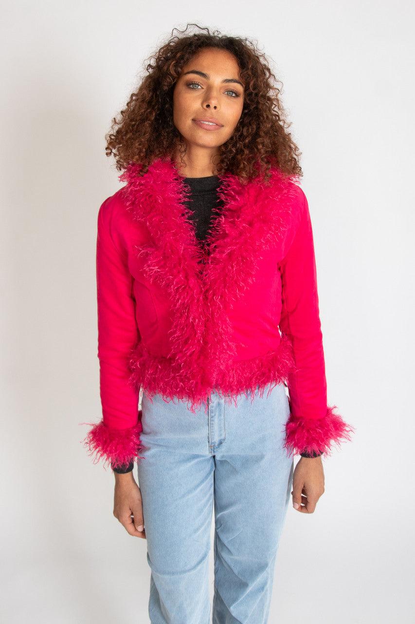 Fur Trim Suede Jacket Product Image