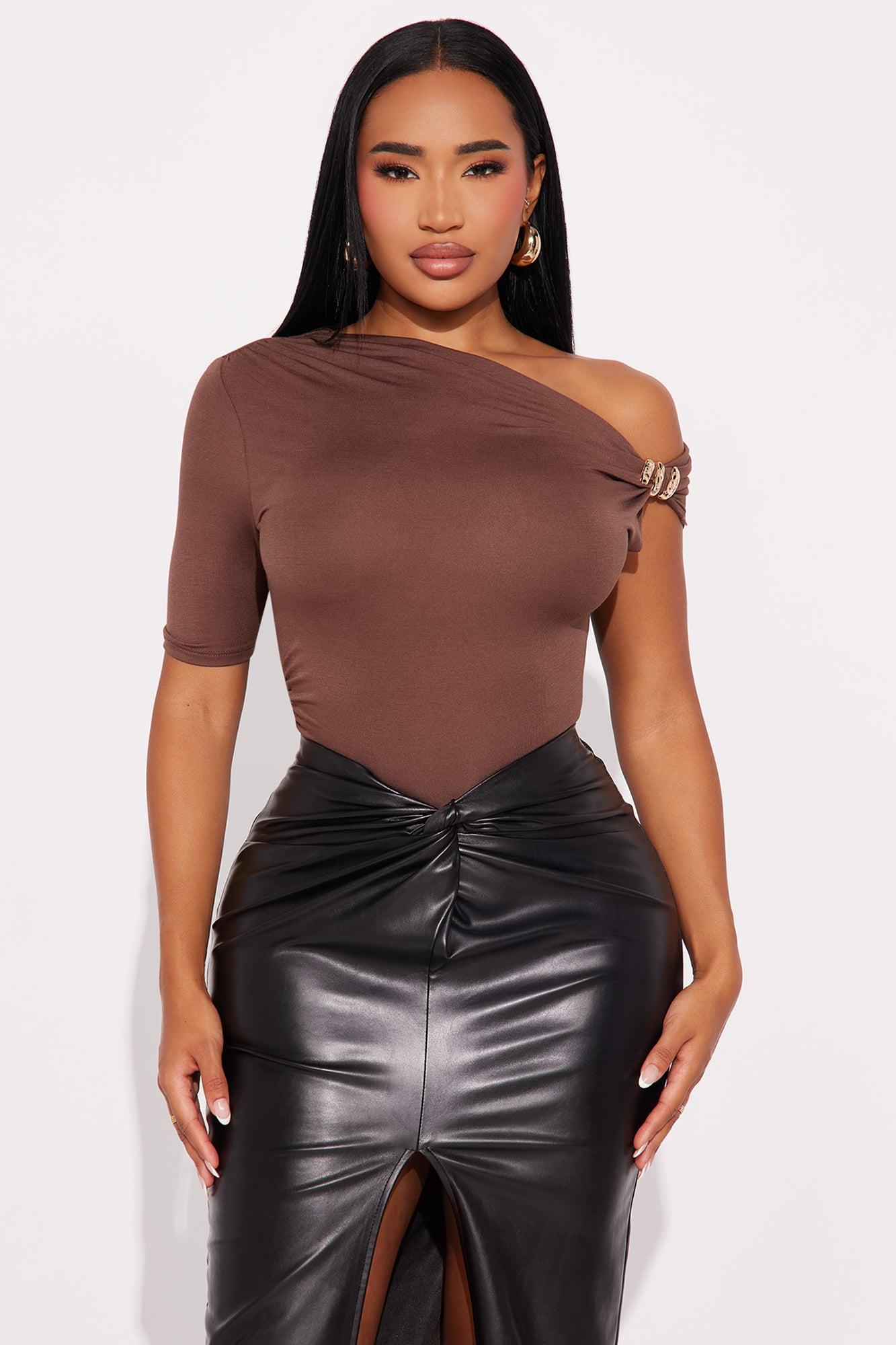 Maris Ruched Off Shoulder Bodysuit - Chocolate Female Product Image