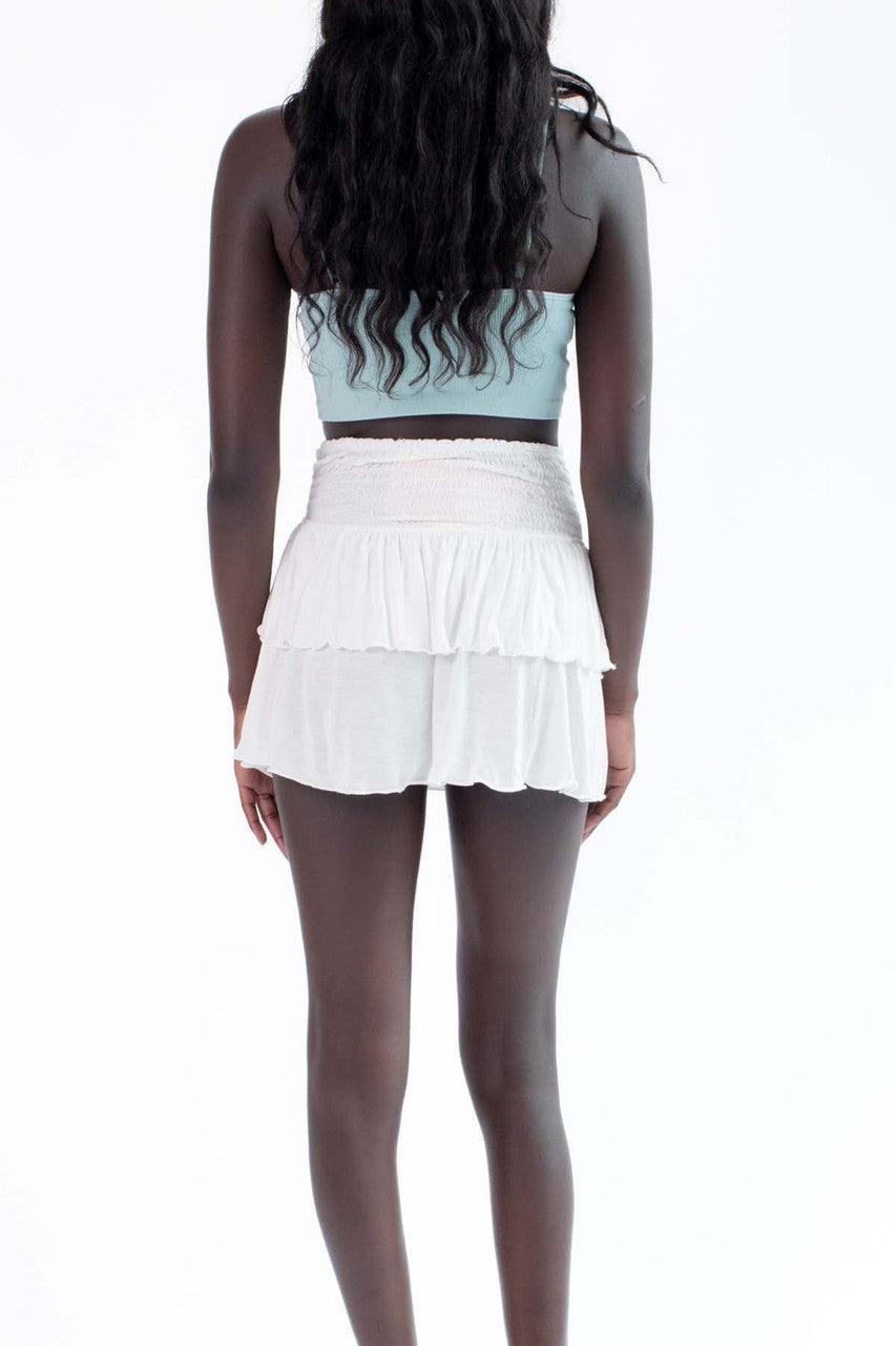 White Smocked Waist Ruffle Skirt Product Image
