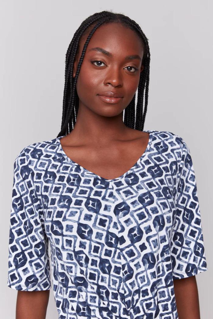 Printed V Neck Twist Front Top Product Image