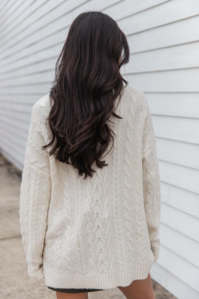 When You Call Ivory Oversized Cable Knit V-neck Sweater FINAL SALE Product Image