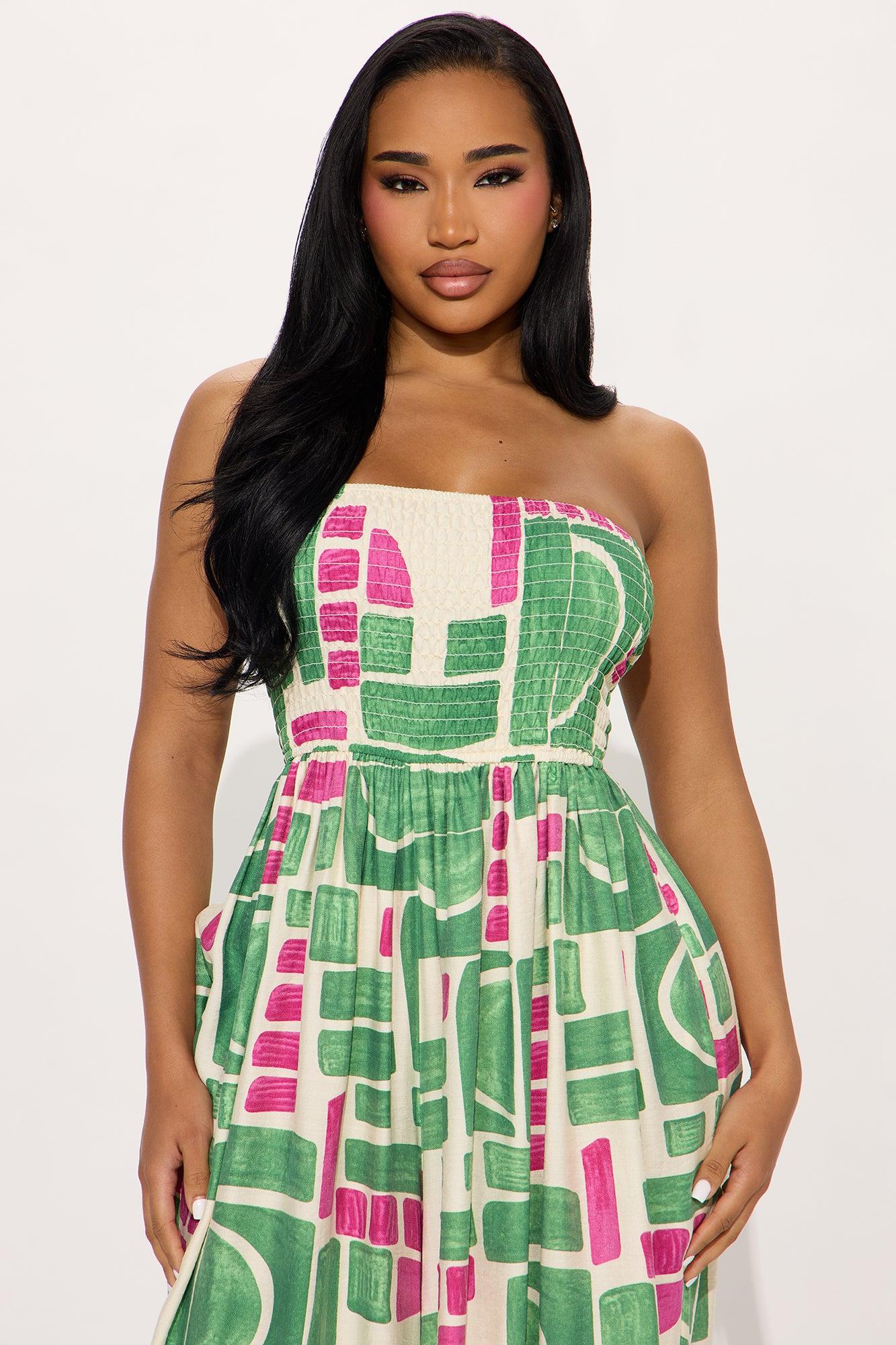 Nissa Strapless Smocked Jumpsuit - Green/combo Product Image