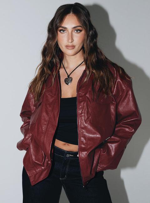 Callie Faux Leather Jacket Burgundy Product Image