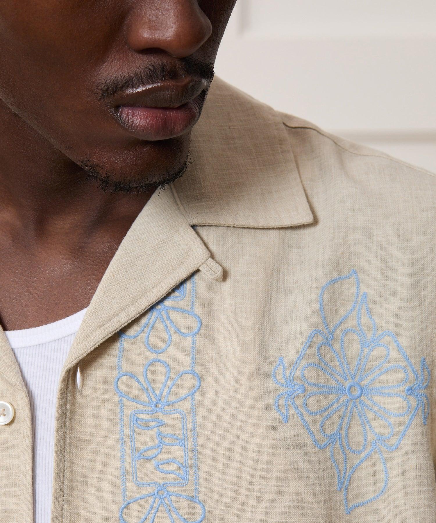 Cropped Embroidered Camp Collar Shirt Product Image