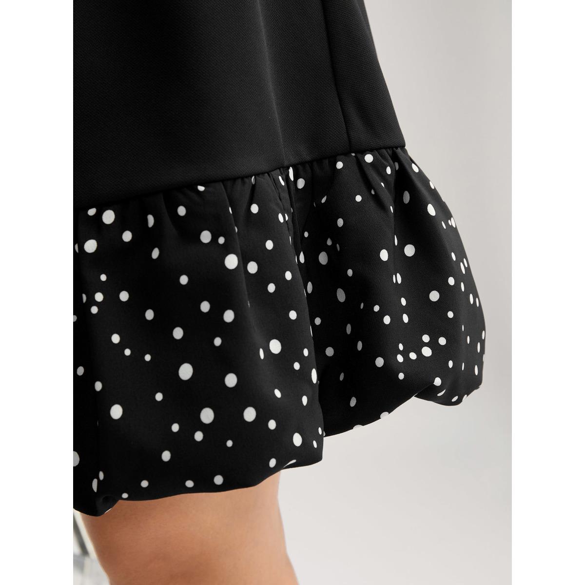 Plus Size Stretchy Bubble Hem Polka Dots Midi Dress Black Women Square Neck Short sleeve Curvy BloomChic 12/L Product Image