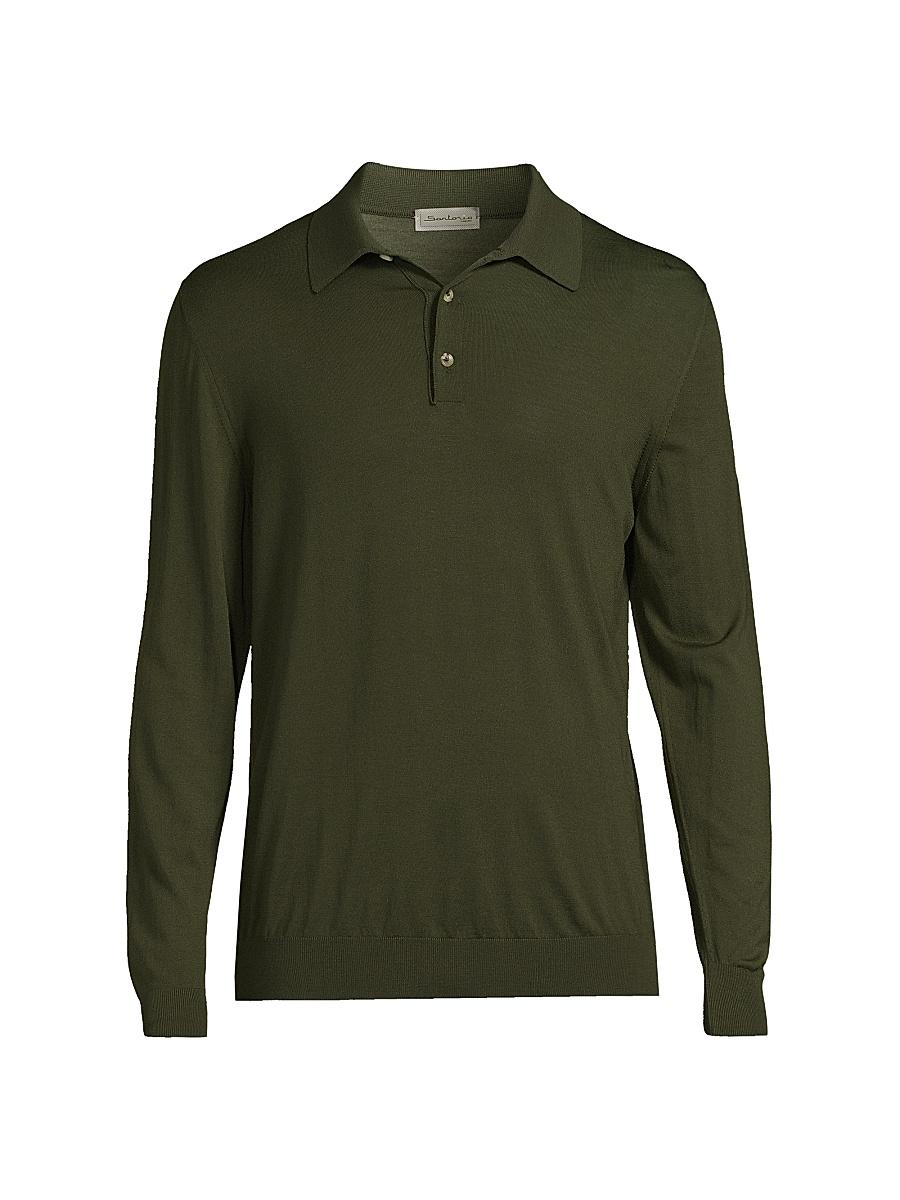 Mens Wool Long-Sleeve Polo Shirt Product Image