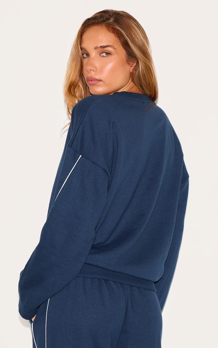  Navy Contrast Piping Detail Sweatshirt Product Image