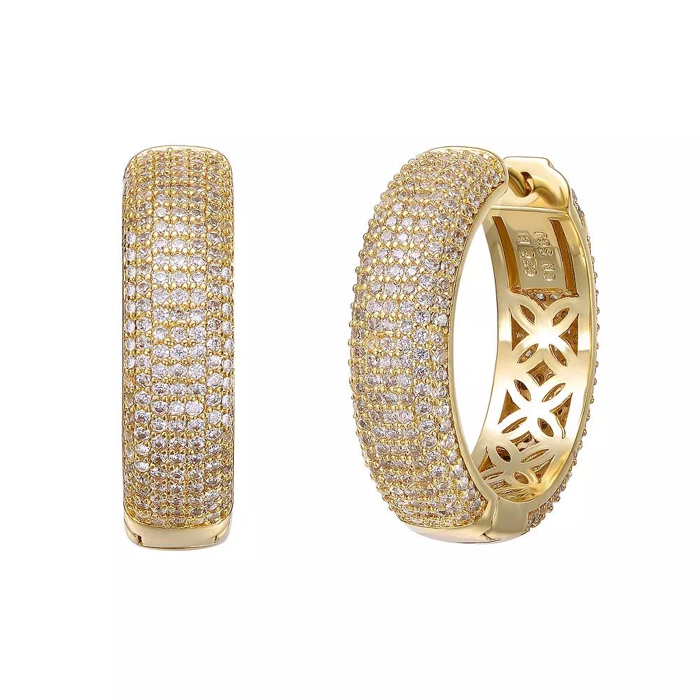 Gold Tone Cubic Zirconia Pave Hoop Earrings, Womens Product Image