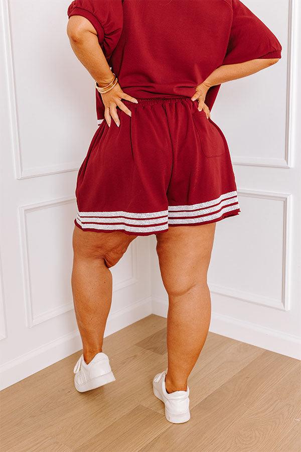 Sideline Social High Waist Sequin Shorts in Crimson Curves Product Image