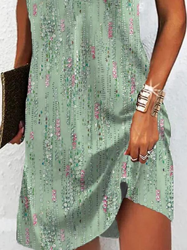 Loose Plus Size Printed Split-Joint V-Neck Mini Dresses Product Image