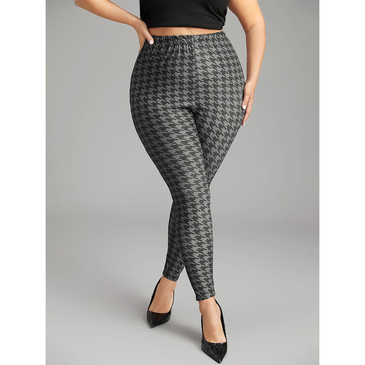 Plus Size Houndstooth Print High Rise Skinny Leggings Women DimGray Casual High stretch Skinny High Rise Dailywear Leggings BloomChic 14-16/1X Product Image