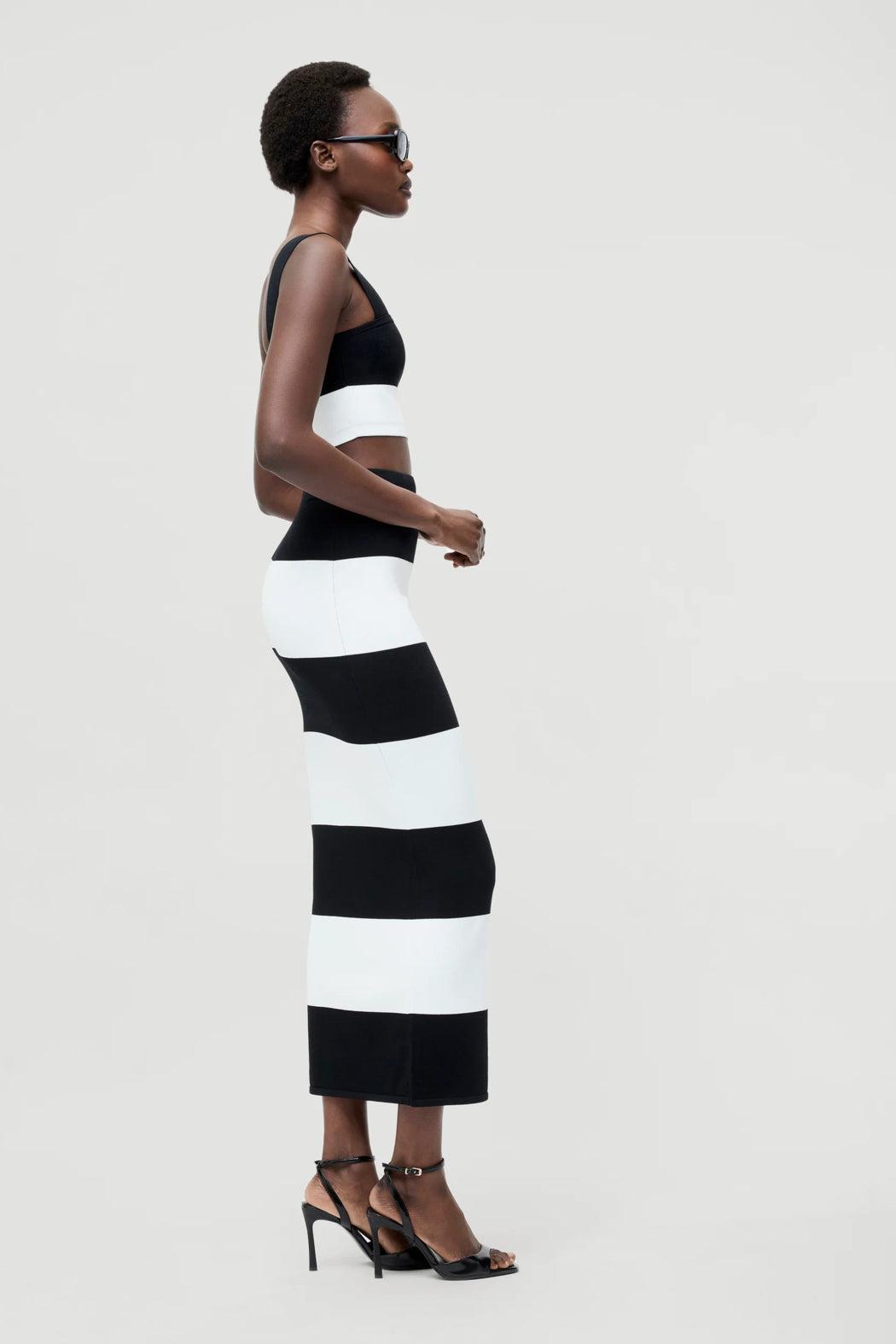 Bodycon Knit Top- Black/ Summer White Stripe Product Image