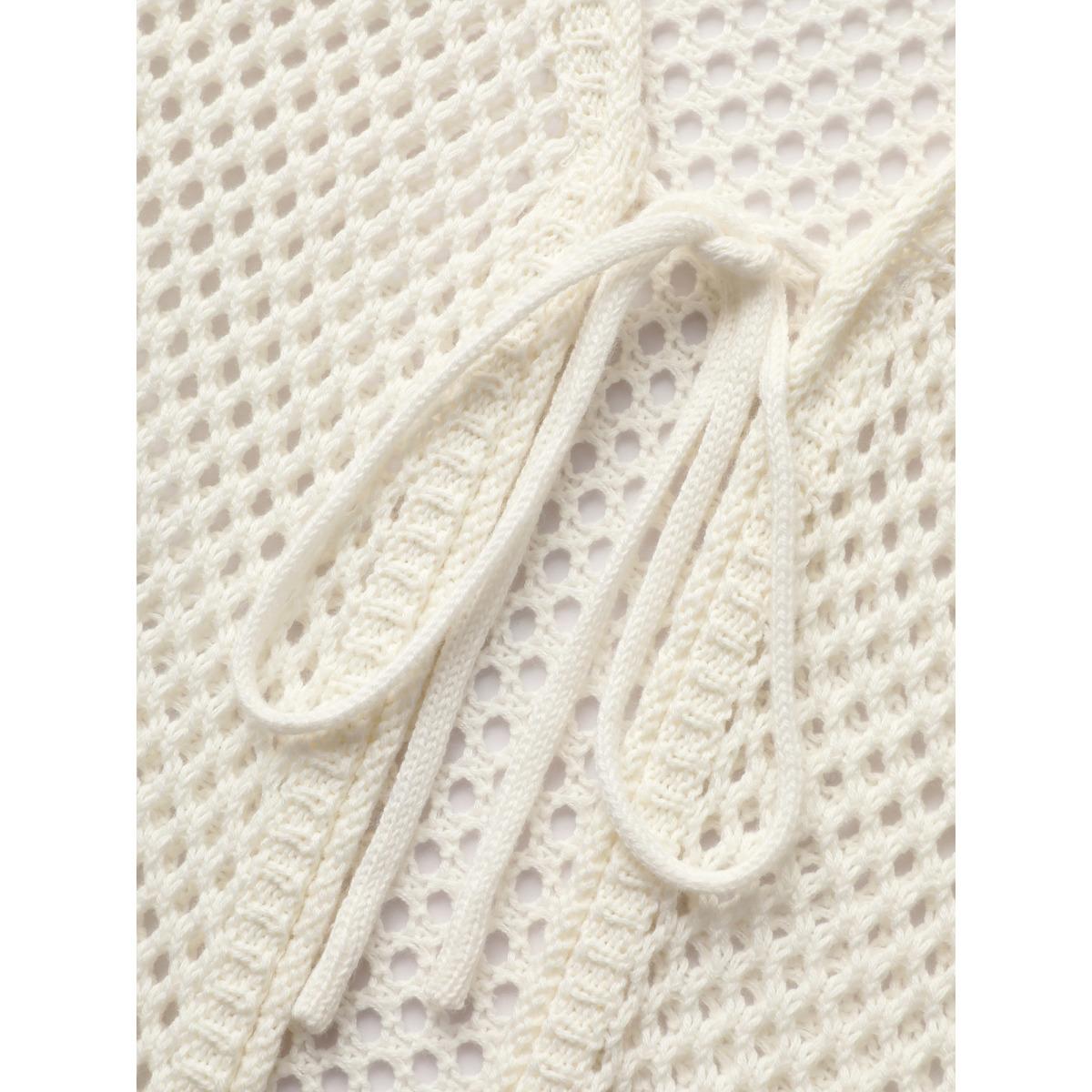 Plus Size Bowknot Tie Knot Bell Sleeve Cardigan Ivory Women Casual Loose Long Sleeve Everyday Cardigans BloomChic 28/5X Product Image