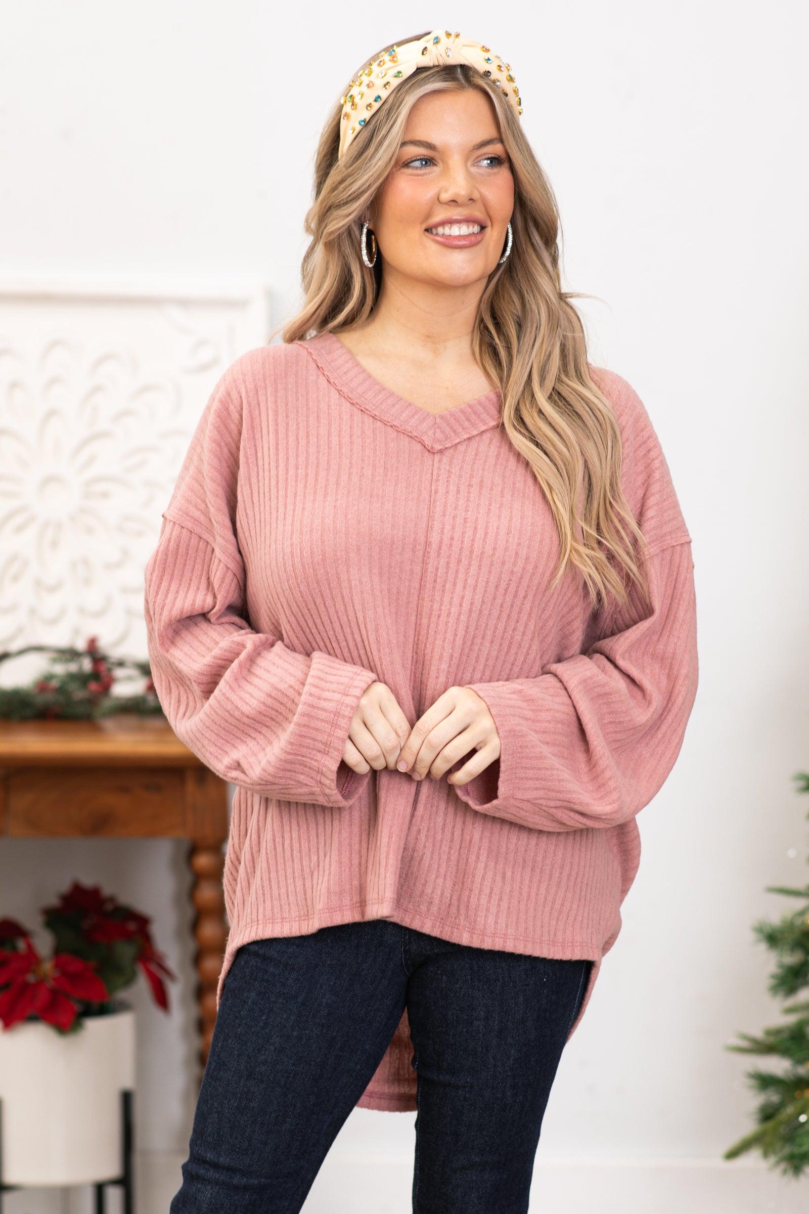 Dusty Rose V-Neck Dolman Sleeve Top Product Image