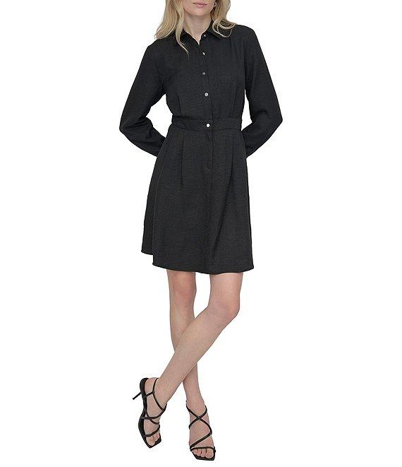 DKNY by Donna Karan Point Collar Long Sleeve Button Front Melange Washer Shirtdress Product Image
