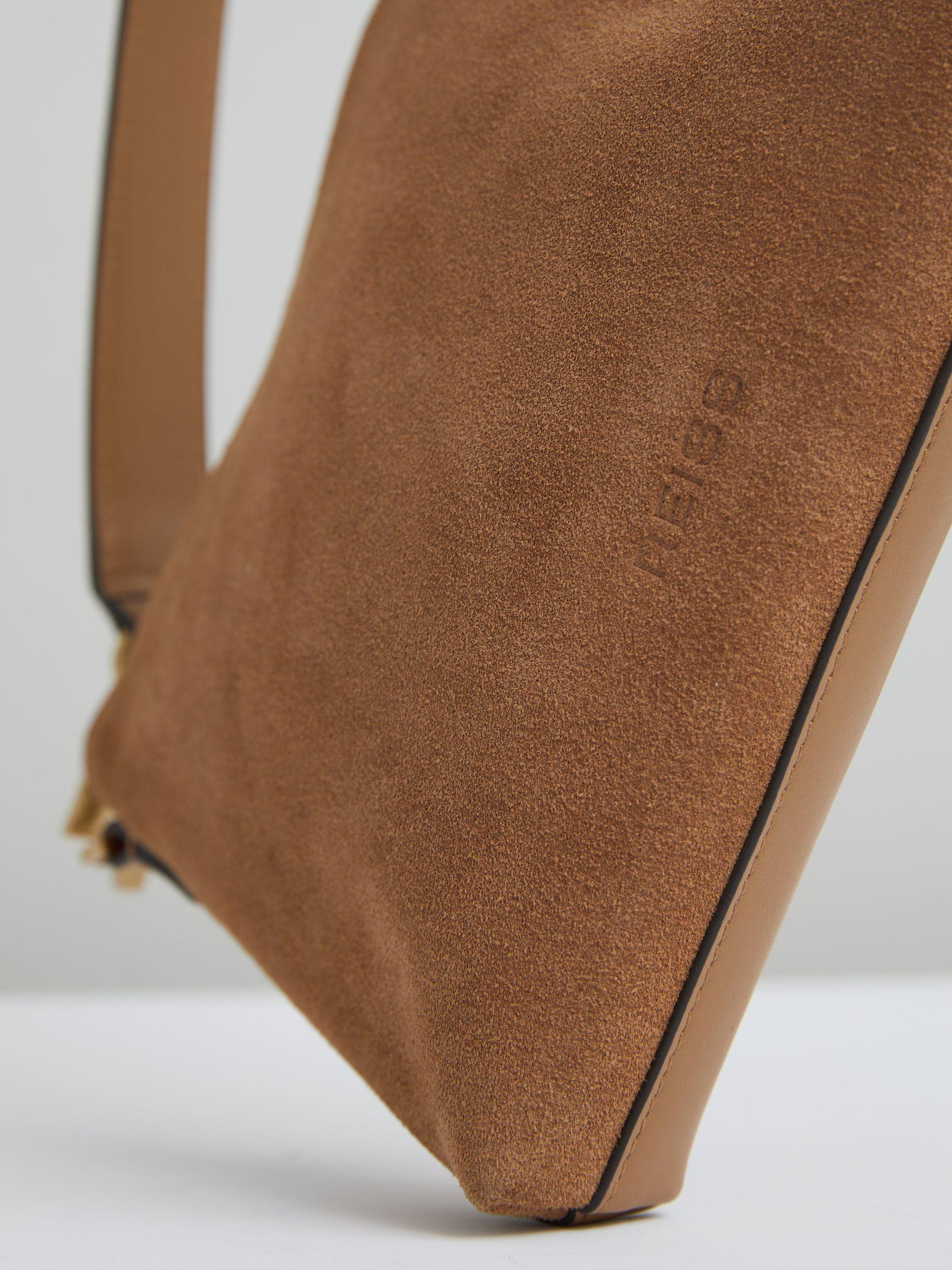 Leather and Suede Double-Strap Bag in Tan Product Image