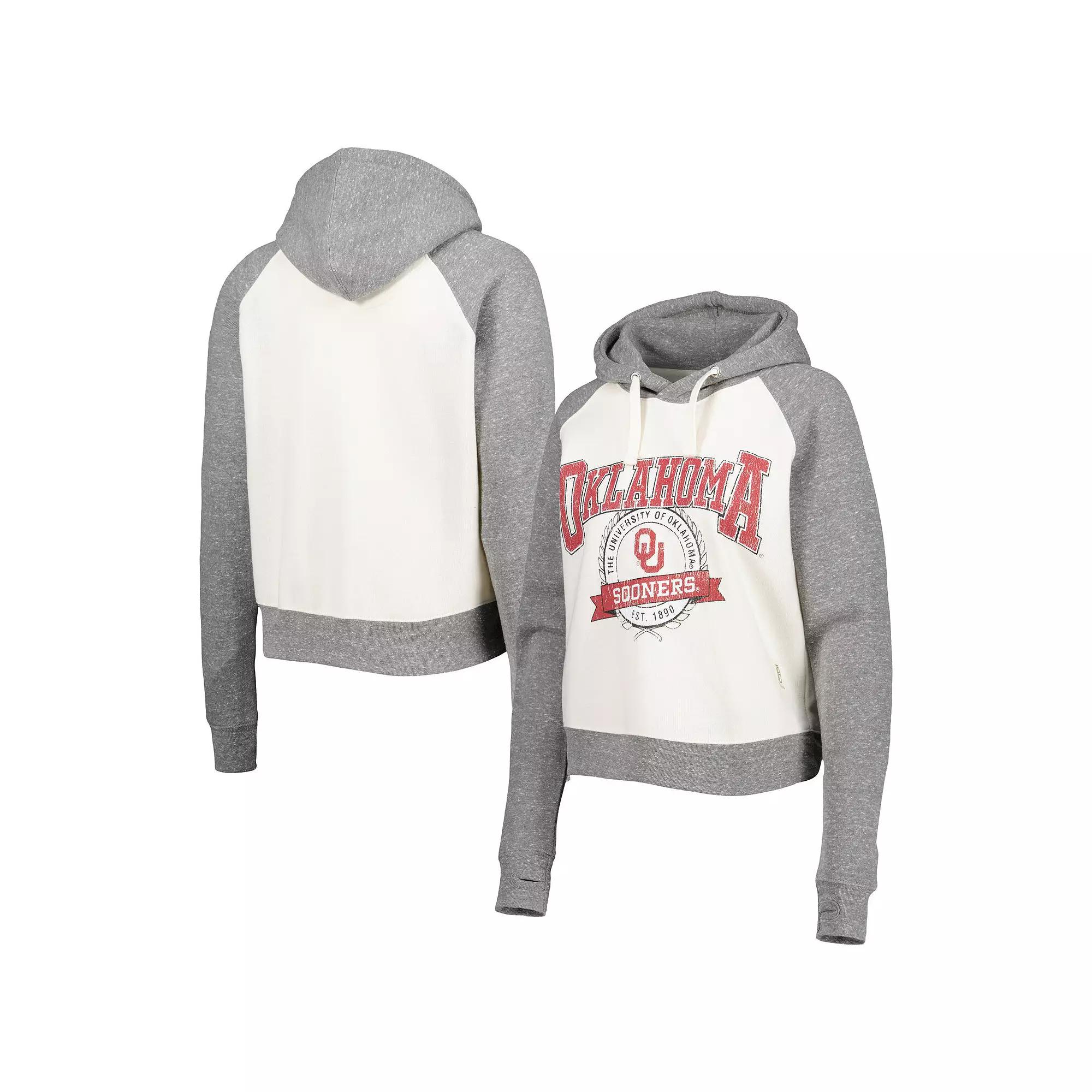 Women's Pressbox Cream/Heather Gray Oklahoma Sooners Cody Tri-Bend Raglan Pullover Hoodie, Size: Large, White Product Image
