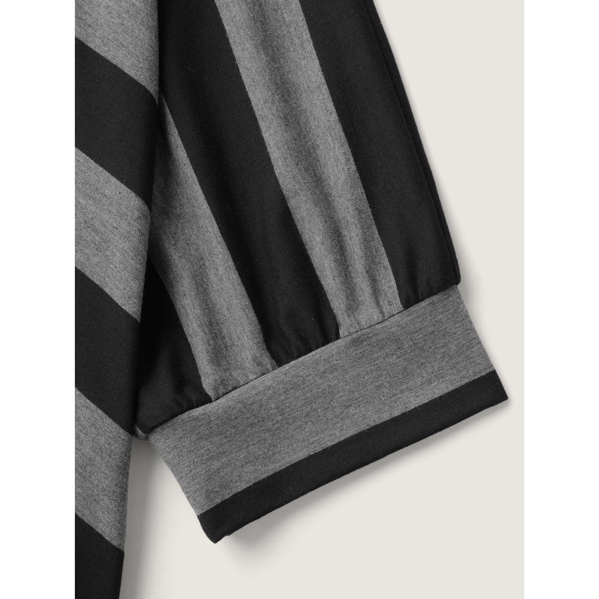 Plus Size Supersoft Asymmetrical Stripes Collar T-Shirt DimGray Women Leisure Overlap Collar Casual T-shirts BloomChic 14-16/1X Product Image