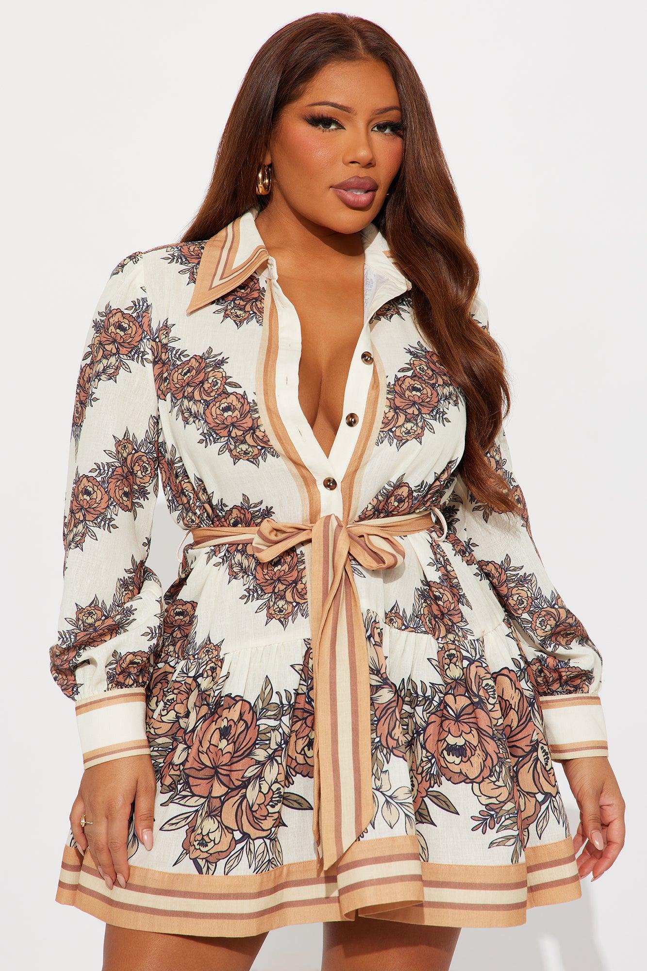 Garden Party Linen Mini Dress - Mocha Female Product Image