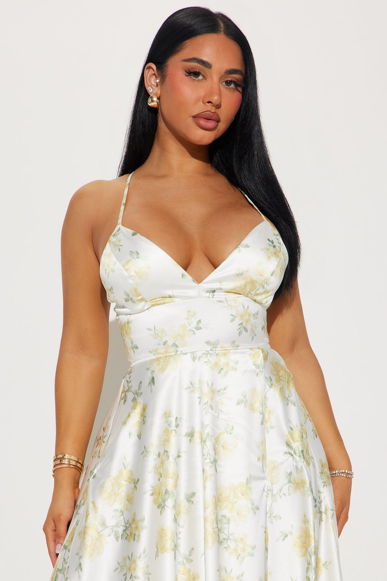 Leila Satin Floral Maxi Dress - White/combo Product Image
